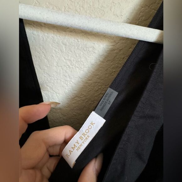 Ramy Brooke Blythe Smocked Long Sleeve V-Neck Mini Dress sz small black cotton - Picture 6 of 8